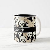 Panda Bears Graphic Pattern Personalize Two-Tone Coffee Mug (Front Right)