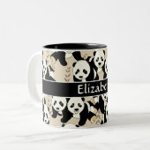Panda Bears Graphic Pattern Personalize Two-Tone Coffee Mug (Front Left)