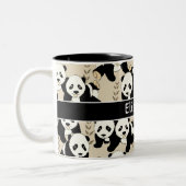 Panda Bears Graphic Pattern Personalize Two-Tone Coffee Mug (Left)