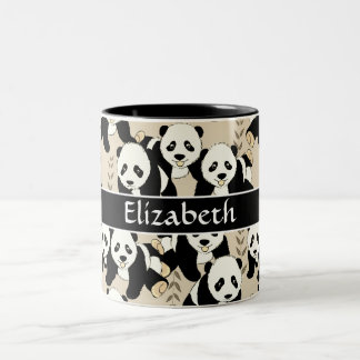 Panda Bears Graphic Pattern Personalize Two-Tone Coffee Mug