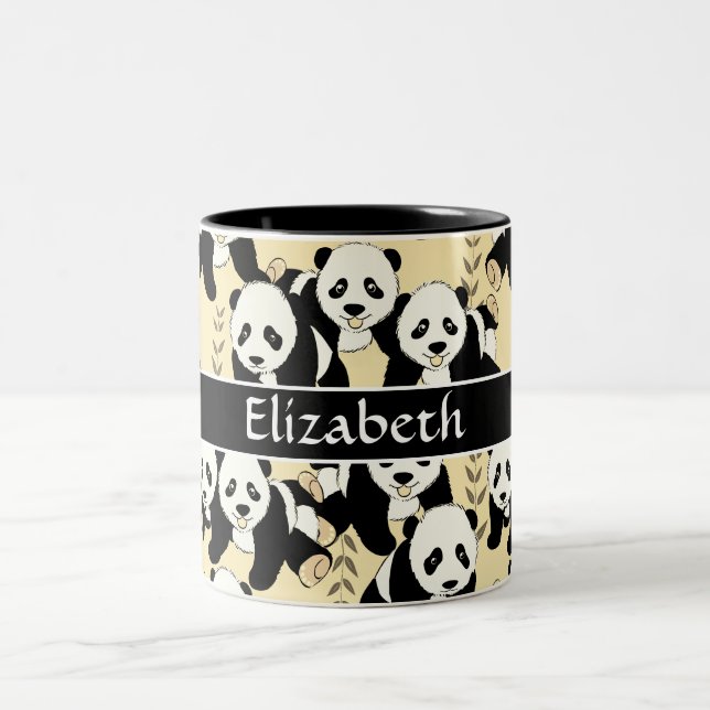 Panda Bears Graphic Pattern Personalize Two-Tone Coffee Mug (Center)