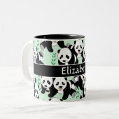 Panda Bears Graphic Pattern Personalize Two-Tone Coffee Mug (Front Left)