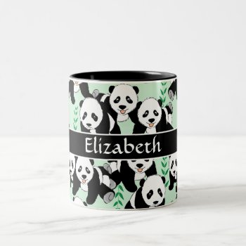 Panda Bears Graphic Pattern Personalize Two-tone Coffee Mug by ironydesigns at Zazzle