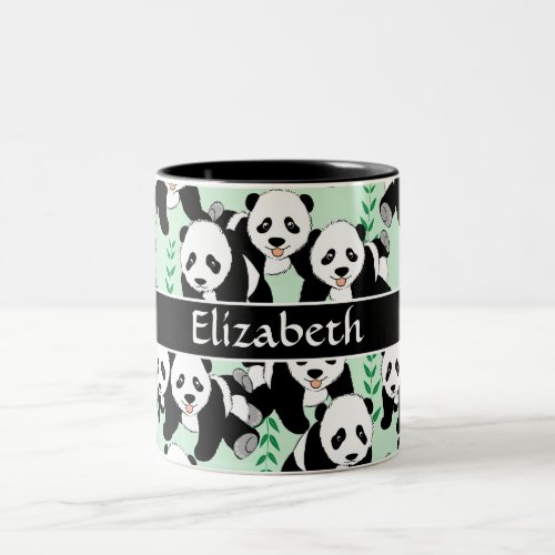 Panda Bears Graphic Pattern Personalize Two_Tone Coffee Mug