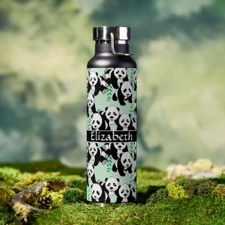 Panda Bears Graphic Pattern Personalized Water Bottle