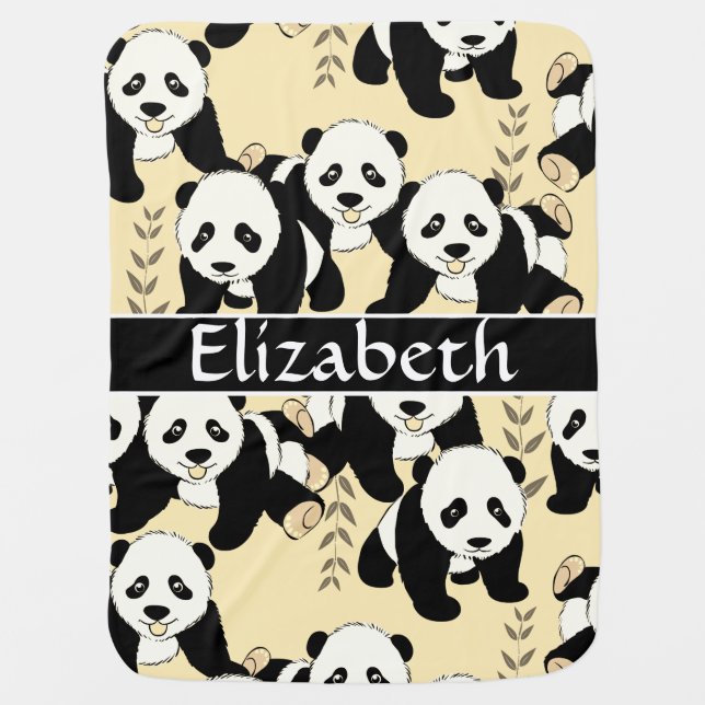 Panda Bears Graphic Pattern to Personalize Baby Blanket (Front)