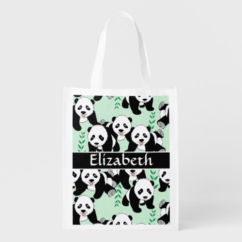 Panda Bears Graphic Pattern to Personalize Grocery Bag