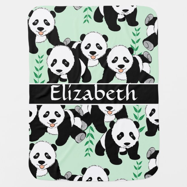 Panda Bears Graphic Pattern to Personalize Receiving Blanket (Front)