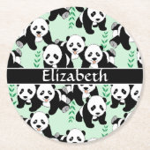 Panda Bears Graphic Pattern to Personalize Round Paper Coaster (Front)