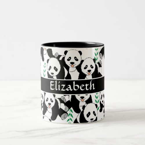 Panda Bears Graphic Pattern to Personalize Two_Tone Coffee Mug
