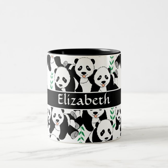 Panda Bears Graphic Pattern to Personalize Two-Tone Coffee Mug (Center)