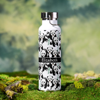 Panda Bears Graphic Pattern to Personalize Water Bottle