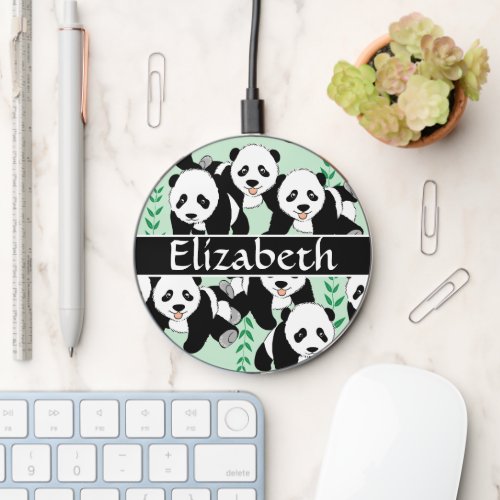 Panda Bears Graphic Pattern to Personalize Wireless Charger