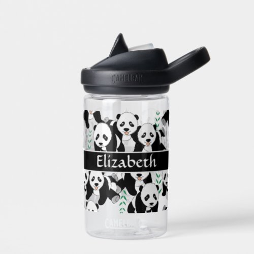 Panda Bears Graphic Pattern to Personalized Water Bottle