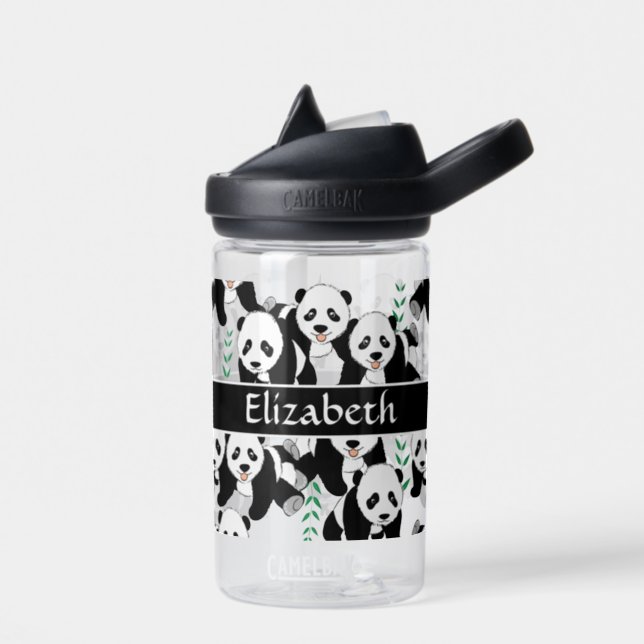 Panda Bears Graphic Pattern to Personalized Water Bottle (Left)