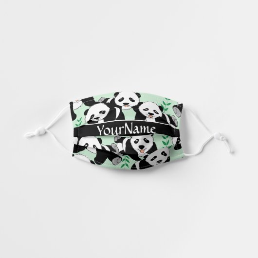 Panda Bears Graphic Personalize Kids' Cloth Face Mask (Front, Unfolded)
