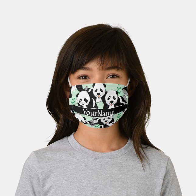 Panda Bears Graphic Personalize Kids' Cloth Face Mask (Worn)