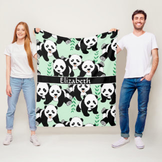 Panda Bears Graphic Personalize Larger Fleece Blanket