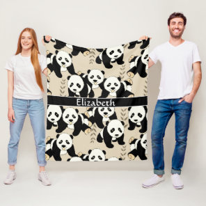 Panda Bears Graphic Personalize Larger Fleece Blanket