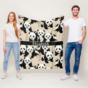 Panda Bears Graphic Personalize Larger Fleece Blanket