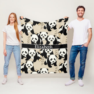 Panda Bears Graphic Personalize Larger Fleece Blanket