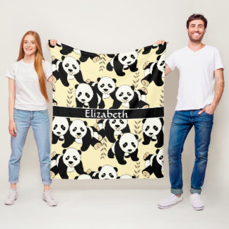 Panda Bears Graphic Personalize Larger Fleece Blanket