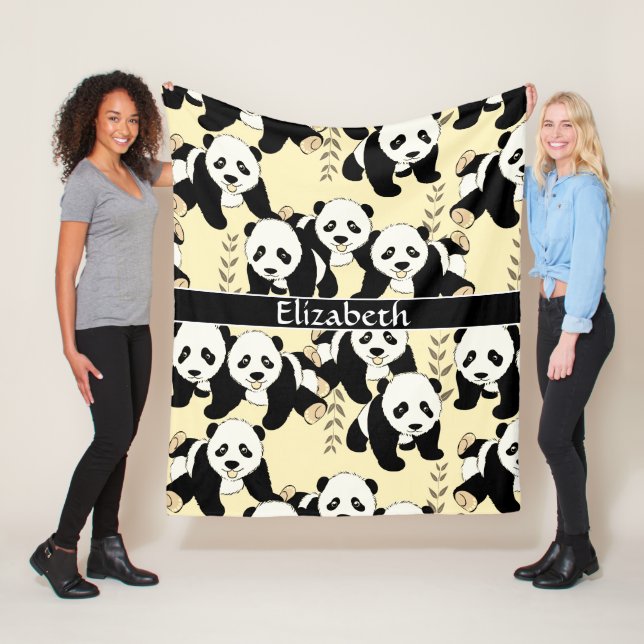 Panda Bears Graphic Personalize Larger Fleece Blanket (In Situ)