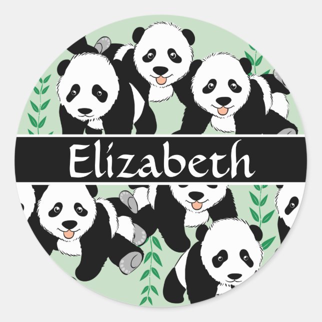 Panda Bears Graphic Personalized Classic Round Sticker (Front)