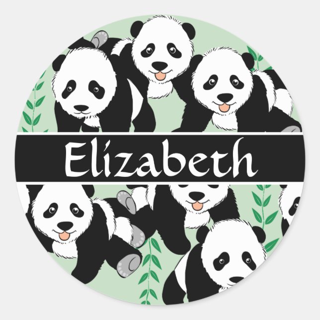 Panda Bears Graphic Personalized Classic Round Sticker (Front)