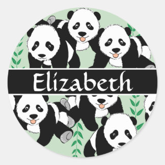 Panda Bears Graphic Personalized Classic Round Sticker