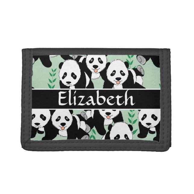 Panda Bears Graphic Personalized Trifold Wallet (Front)