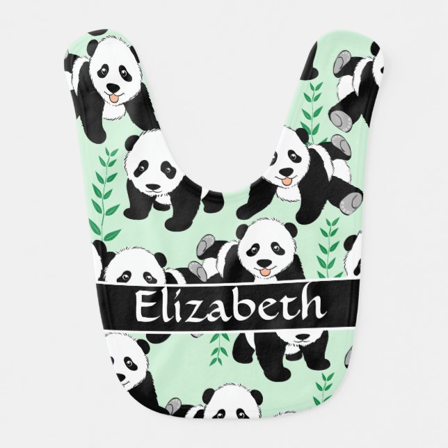Panda Bears Graphic to Personalize Baby Bib (Front)