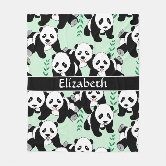 Panda Bears Graphic to Personalize Fleece Blanket (Front)
