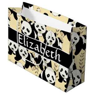 Panda Bears Graphic to Personalize Large Gift Bag