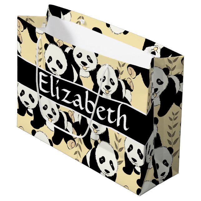 Panda Bears Graphic to Personalize Large Gift Bag (Front Angled)