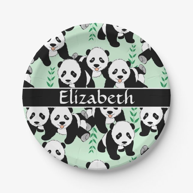 Panda Bears Graphic to Personalize Paper Plates (Front)