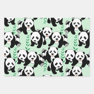 Panda Bears Graphic Wrapping Paper Sheets