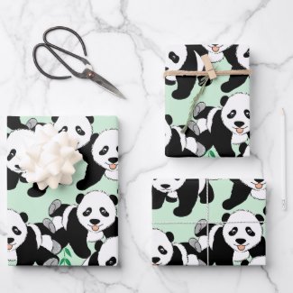 Panda Bears Graphic Wrapping Paper Sheets