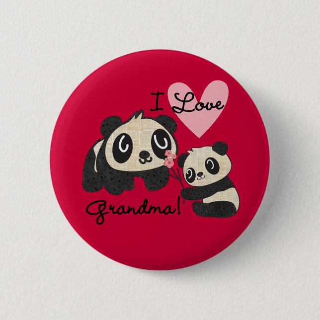 Panda Bears I Love Grandma Button (Front)