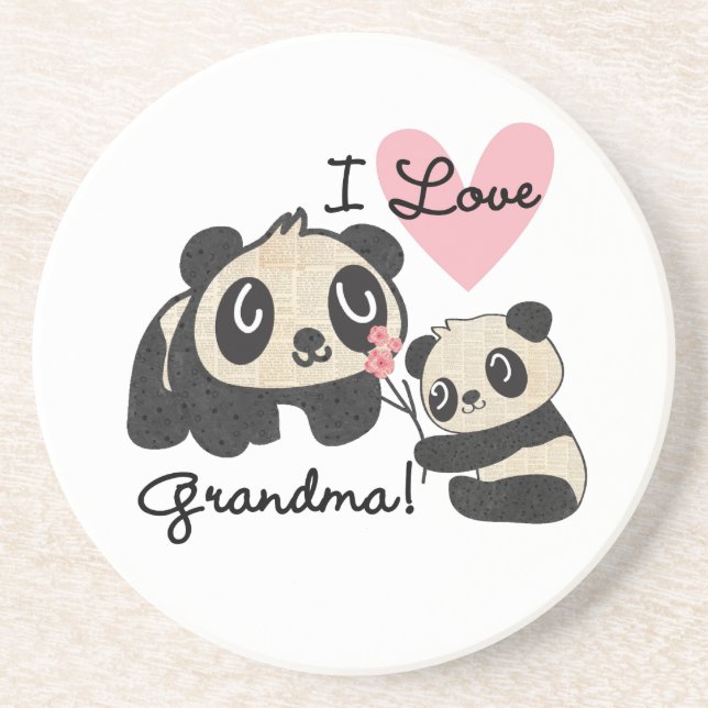 Panda Bears I Love Grandma Drink Coaster (Front)