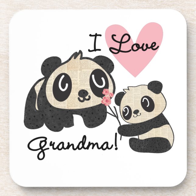 Panda Bears I Love Grandma Drink Coaster (Front)