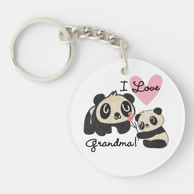 Panda Bears I Love Grandma Keychain (Front)