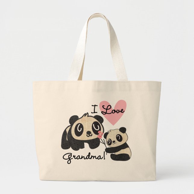 Panda Bears I Love Grandma Large Tote Bag (Front)