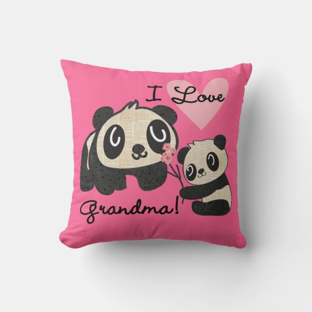 Panda Bears I Love Grandma Throw Pillow (Front)