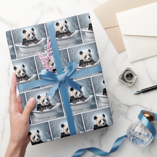 Panda Bears In Bubble Bath Wrapping Paper (Gifting)