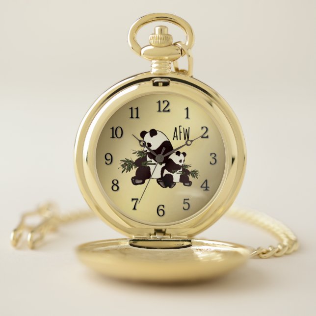 Panda Bears Initials Pocket Watch (Inside)