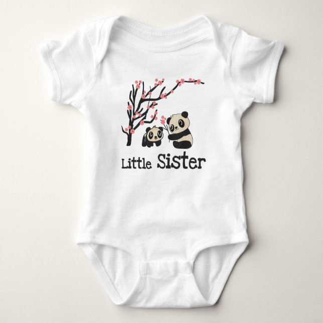 Panda Bears Little Sister Baby Bodysuit (Front)