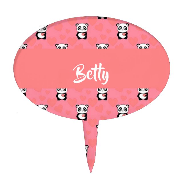 Panda bears love pink pattern cake topper (Front)