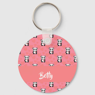 Panda bears love pink pattern keychain