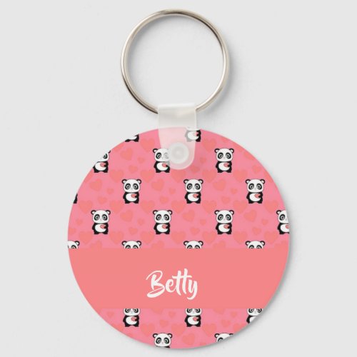 Panda bears love pink pattern keychain